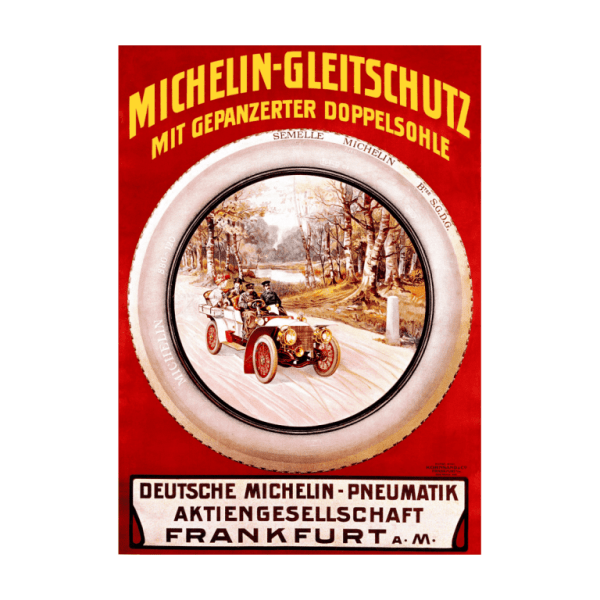Affiche allemande Pneu antidérapant Michelin à double semelle renforcée (1906).jpg - souvenir