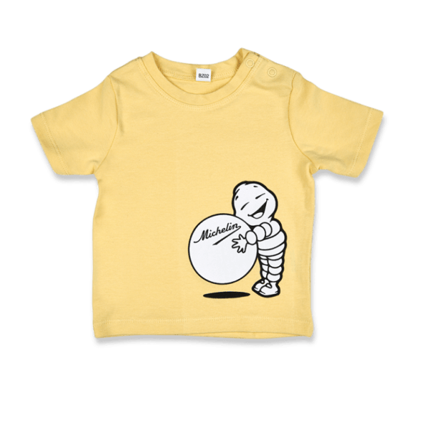 tee shirt bébé Bibendum et sa balle jaune - habillement
