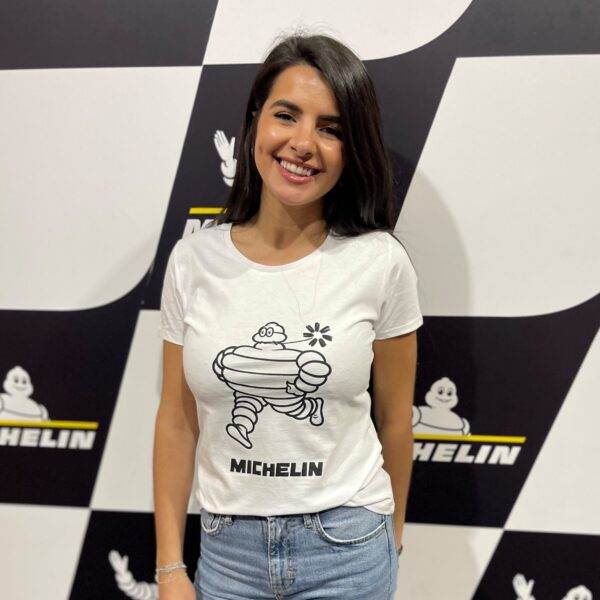 Woman's tee-shirt Michelin Man and his flower